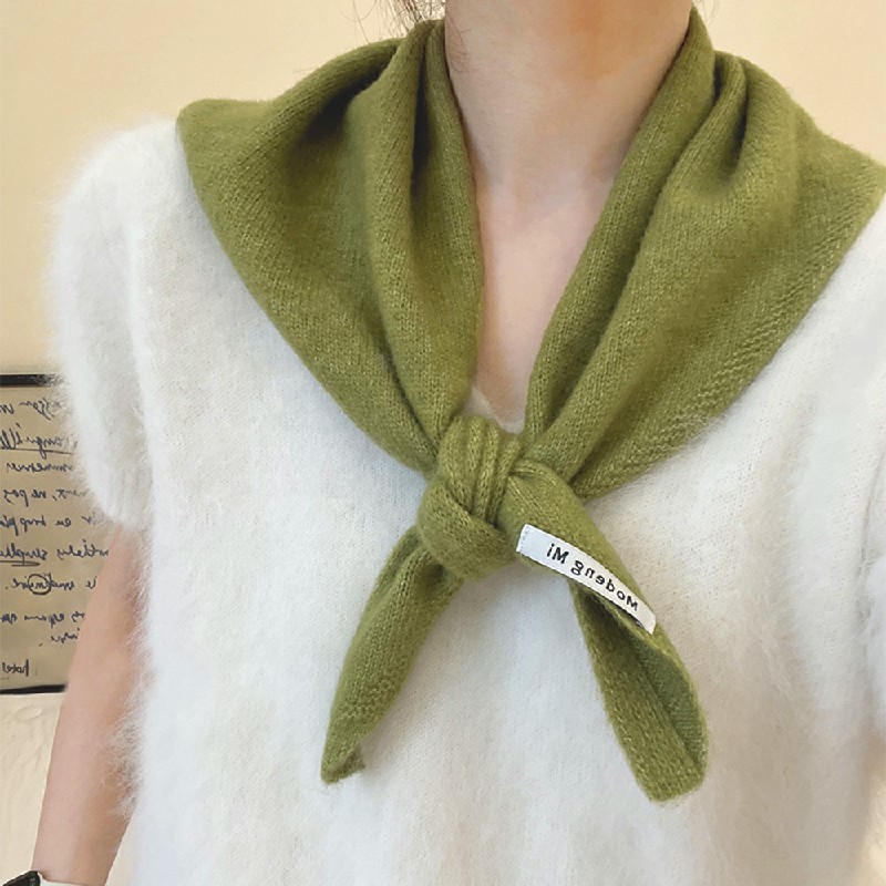 Solid Colour Knitted Triangular Scarf Womens Shawl Warm - Green
