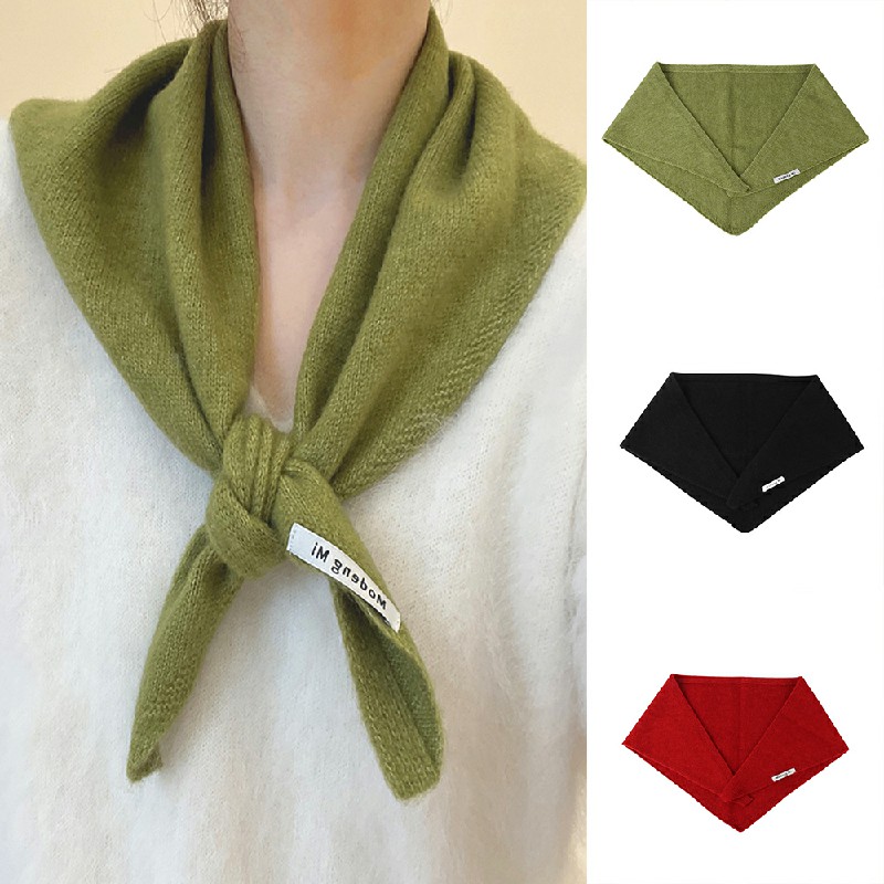 Solid Colour Knitted Triangular Scarf Womens Shawl Warm - Green
