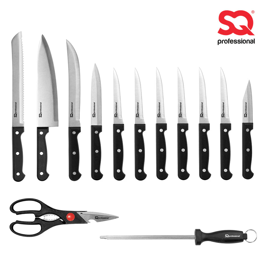 SQ Professional Stainless Steel Knife Set of 14 including Block and Scissors