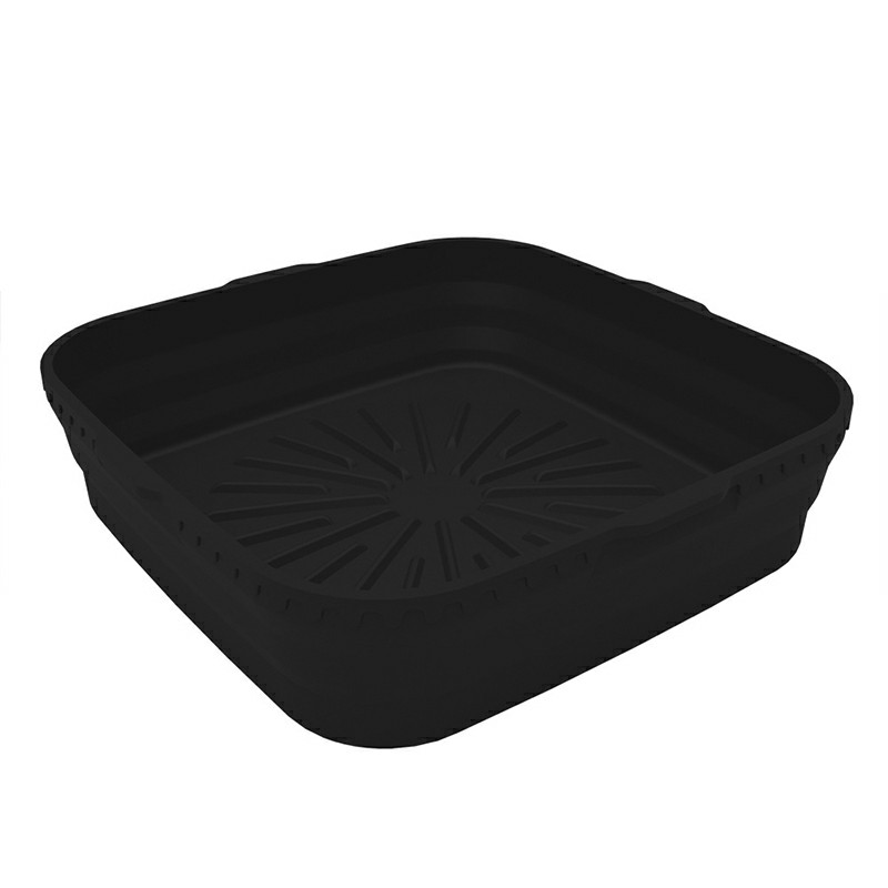 Square Microwavable Air Fryer Silicone Pot Baking Basket Oven Non Stick Reusable Liners - Black