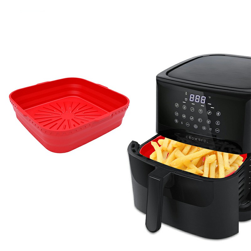 Square Microwavable Air Fryer Silicone Pot Baking Basket Oven Non Stick Reusable Liners - Red