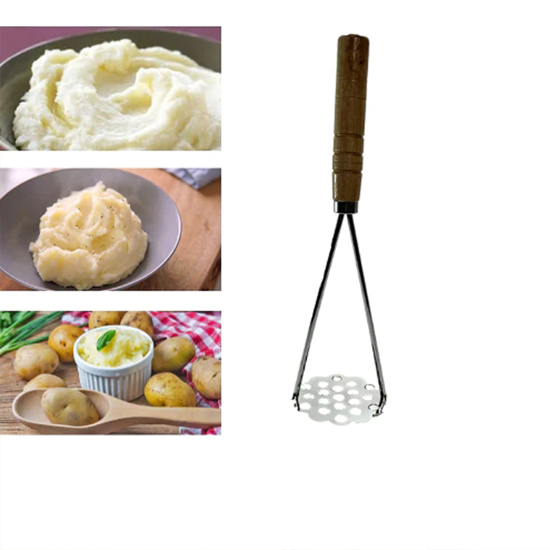 Steel Potato Masher with Wooden Handle for Kitchen Food Prep