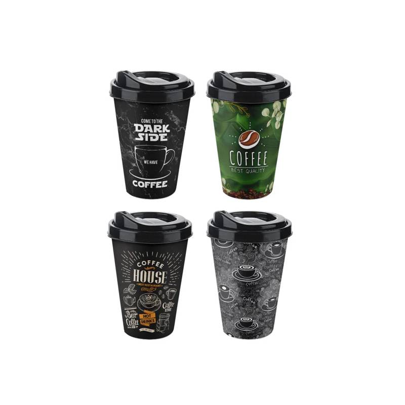 TTZ Plastic Reusable Travel Coffee Cup 400ml Assorted Designs