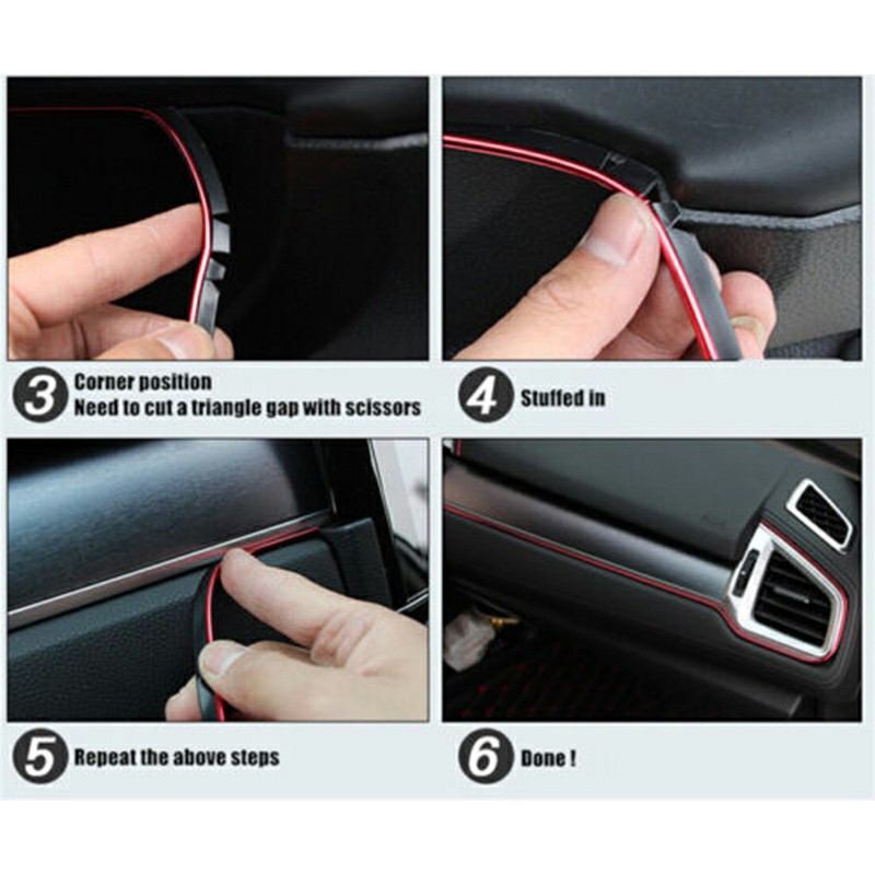 Universal Edge Gap Line Car Interior Accessories Molding Garnish - Red 5M