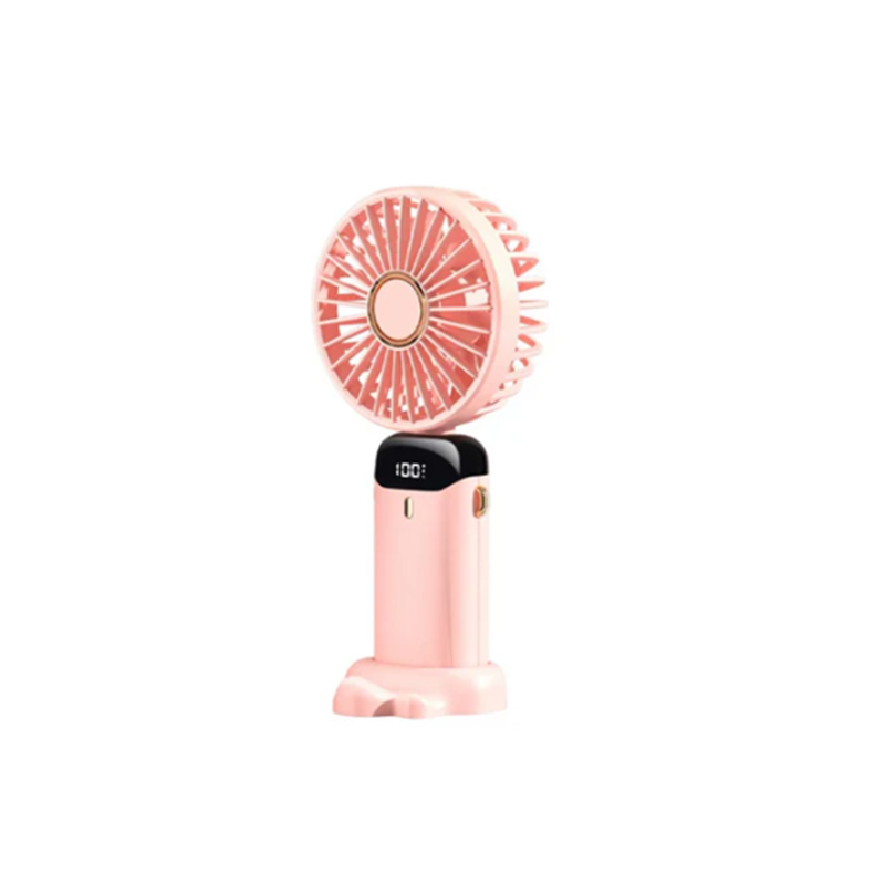 USB Rechargeable Mini Hand-held Fan Portable Folding Desk Fan with LED Display 18.8 x 9 x 4.65 cm - Pink