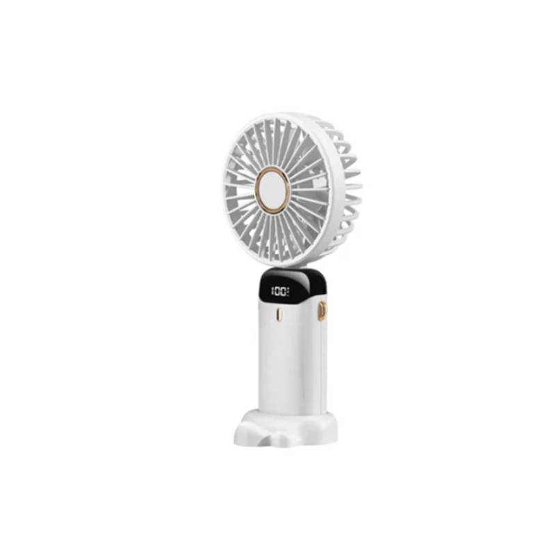 USB Rechargeable Mini Hand-held Fan Portable Folding Desk Fan with LED Display 18.8 x 9 x 4.65 cm - White