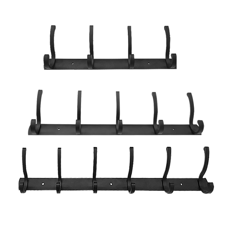 Wall Hanger Hooks Heavy Duty Coat Rack Wall Mounted 4 Hooks - Black