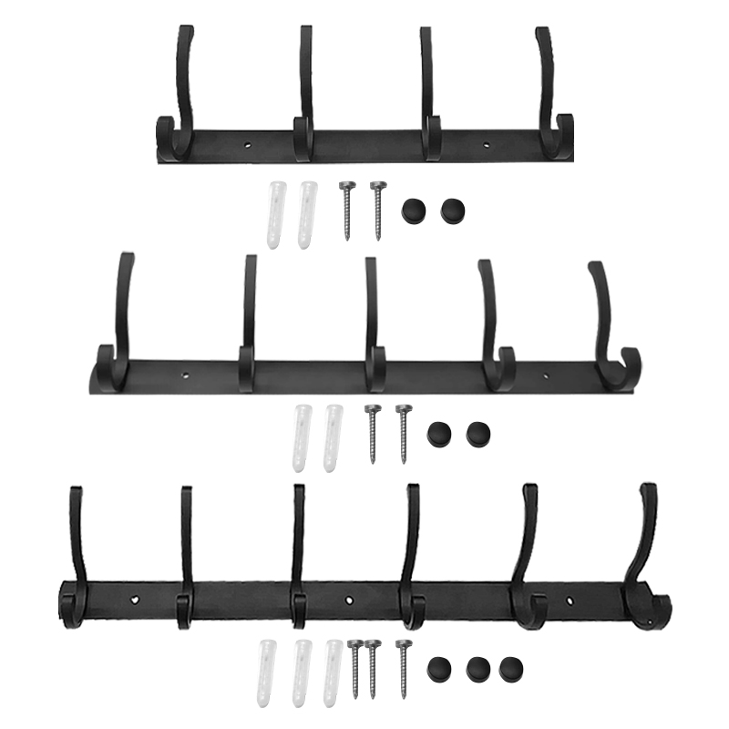Wall Hanger Hooks Heavy Duty Coat Rack Wall Mounted 5 Hooks - Black