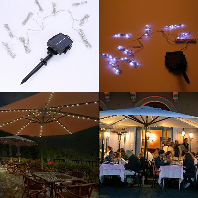 Waterproof Battery Powered Garden Parasol Umbrella Chain 104 Led Lights 8 Strings Fairy Lights - Cool Light