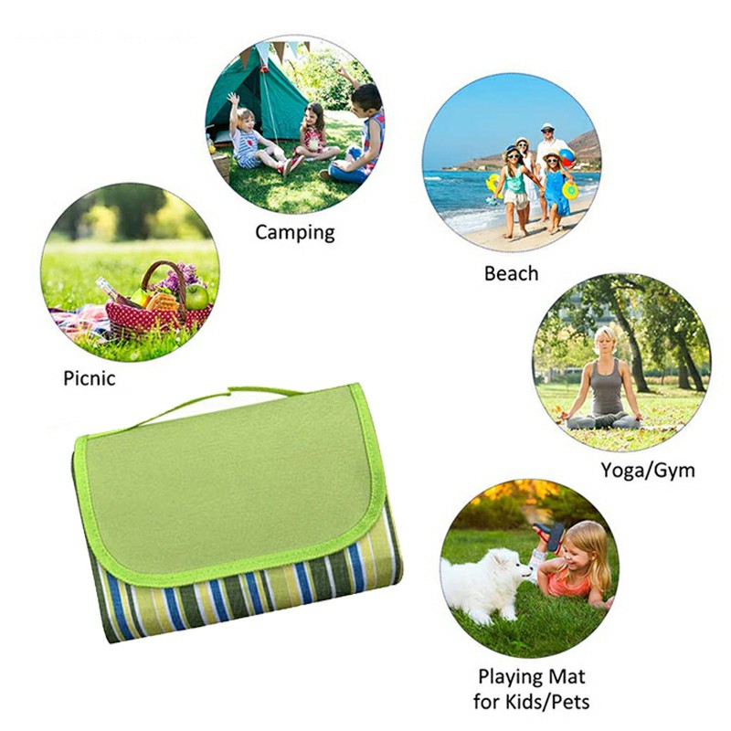 Waterproof Picnic Blanket Camping Mat Outdoor Beach Hiking Park Grass Travel Rug - Green