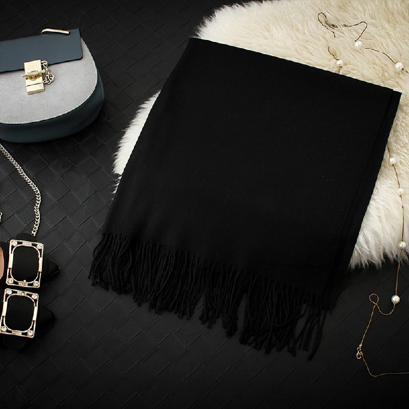 Winter Cashmere Scarf Cotton Blend Shawl Soft Large Warm Neck Wrap Scarves - Black