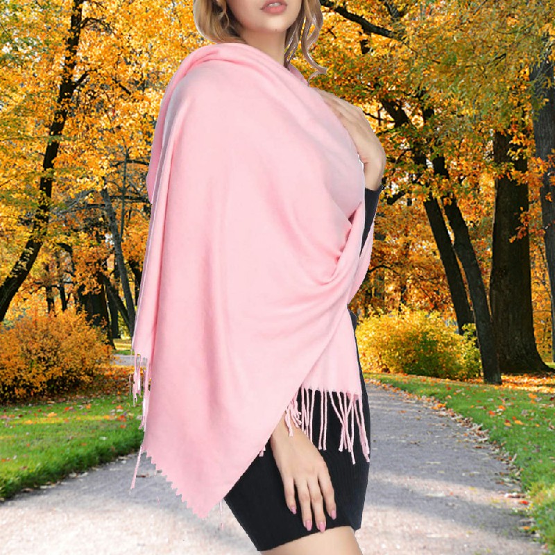 Winter Cashmere Scarf Cotton Blend Shawl Soft Large Warm Neck Wrap Scarves - Black