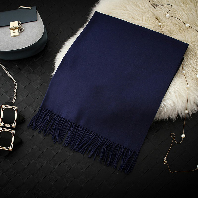 Winter Cashmere Scarf Cotton Blend Shawl Soft Large Warm Neck Wrap Scarves - Navy