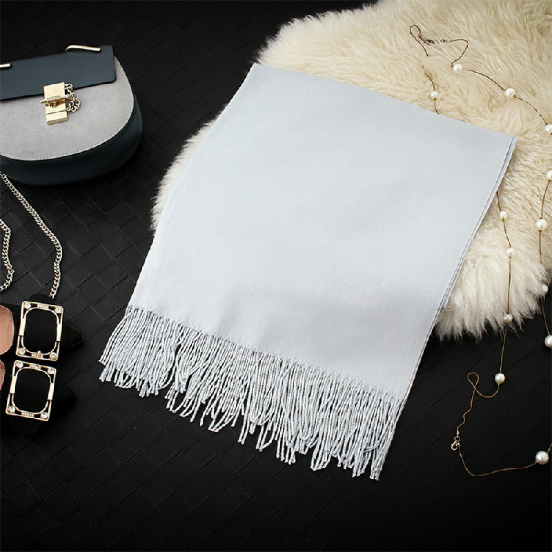 Winter Cashmere Scarf Cotton Blend Shawl Soft Large Warm Neck Wrap Scarves - Silver