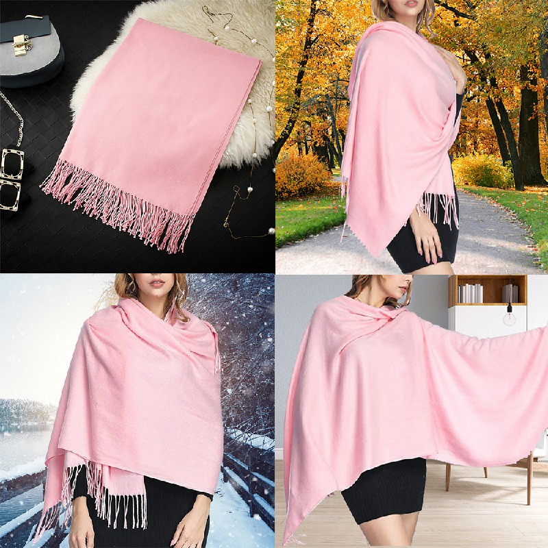 Winter Cashmere Scarf Cotton Blend Shawl Soft Large Warm Neck Wrap Scarves - Silver