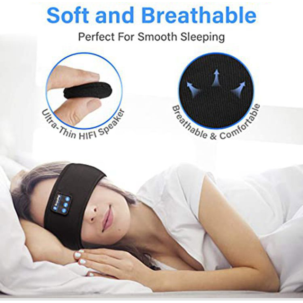 Wireless Bluetooth Headband Sleeping Eye Mask Headphones Headset Music Sports - Grey