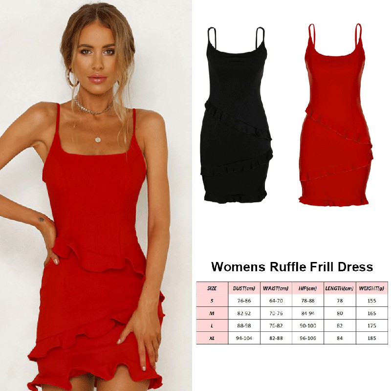 Women Ruffle Frill Mini Wrap Sling Dress Ladies Party Frill Dress - M