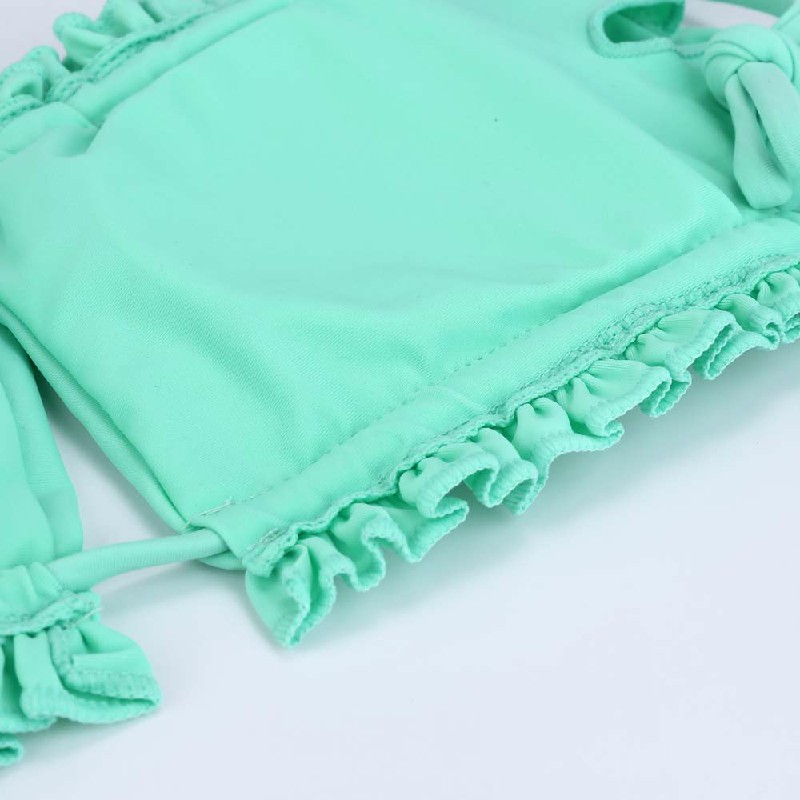 Womens Strapless Bandeau Ruffle Bikini Top Thong Set Swimwear Swimsuit Bathing - Green