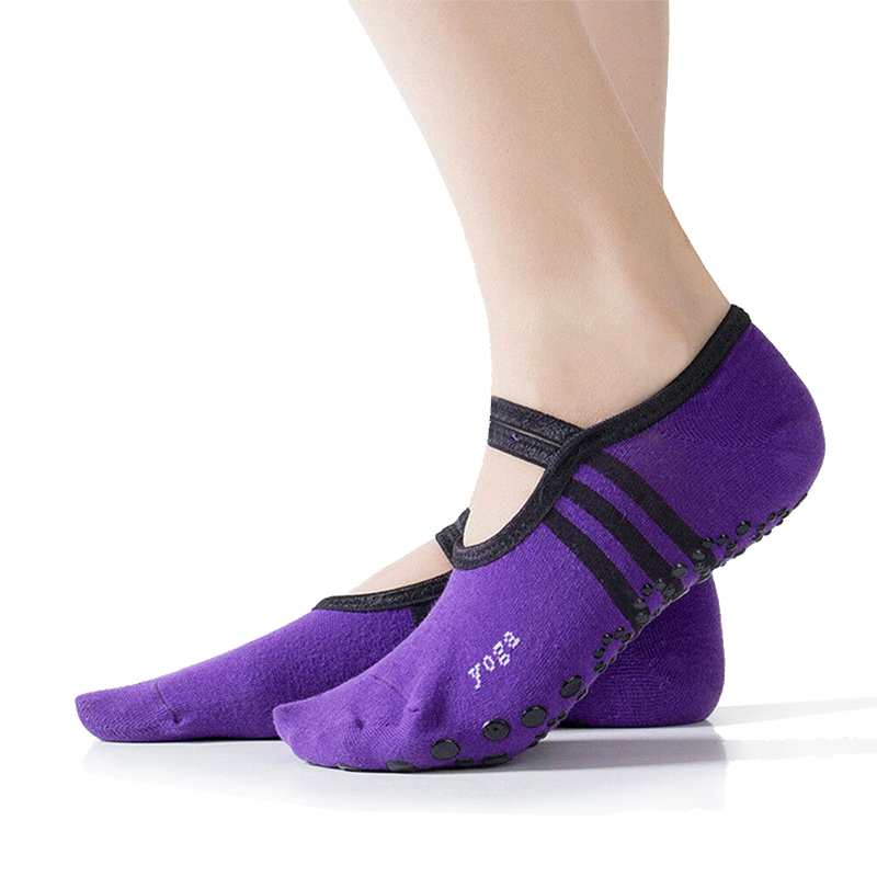 Yoga Socks Women Non Slip Skid Grips Pilates Fitness Ballet Exercise Gym Massage - Purple