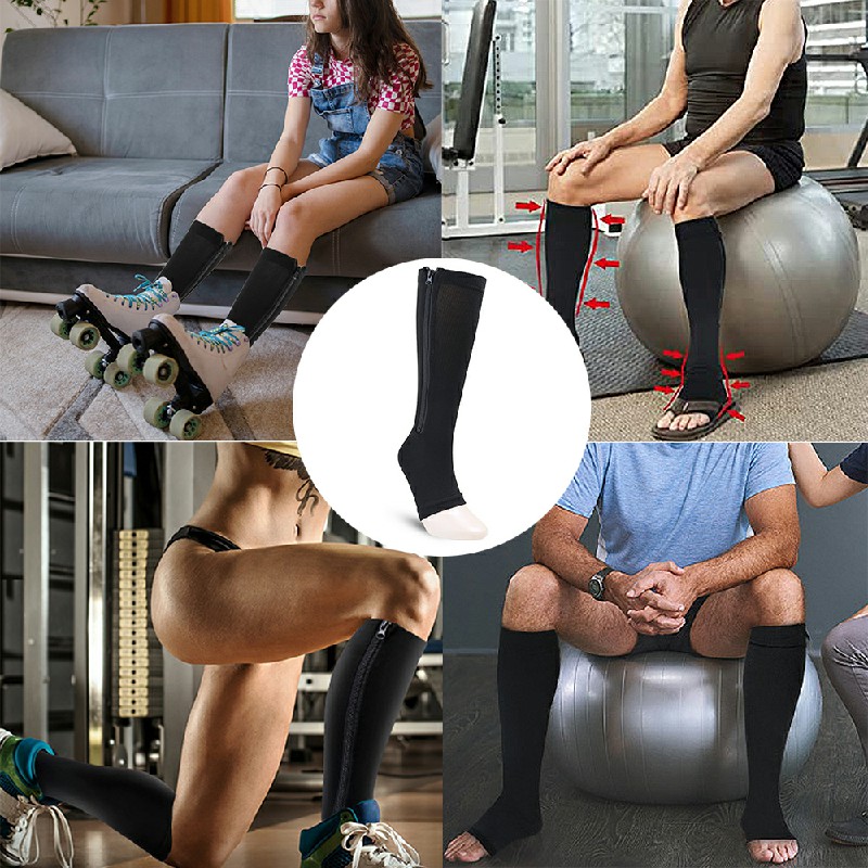 Zipper Compression Socks Open Compression Stockings for Men and Women - XXL