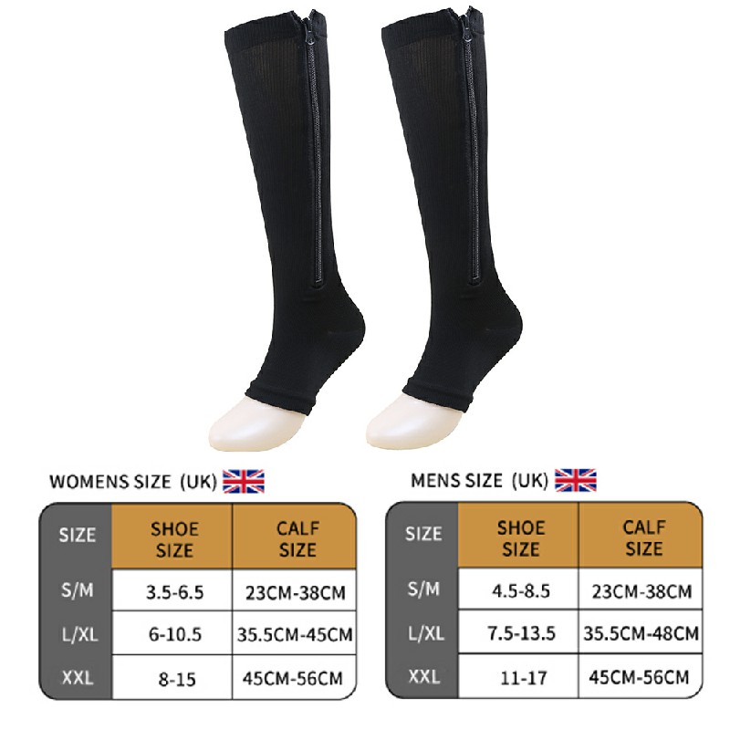 Zipper Compression Socks Open Compression Stockings for Men and Women - XXL